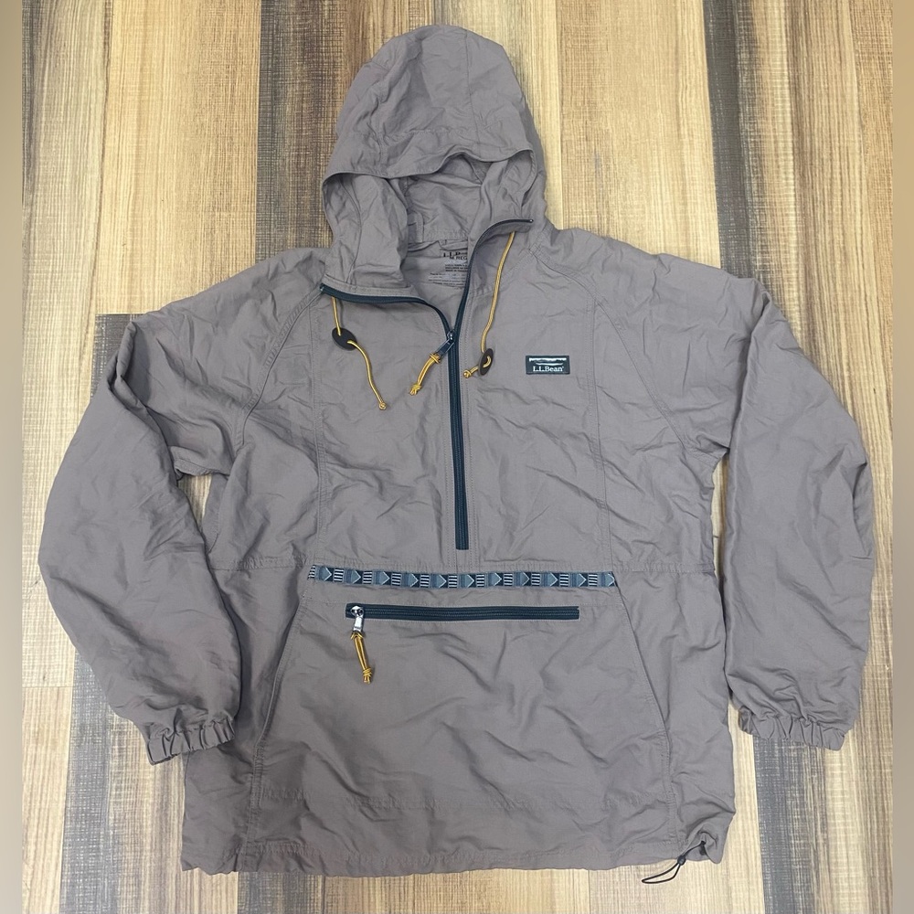 L.L. Bean Men's Mountain Classic Anorak Medium Regular Tan Taupe Hooded Jacket